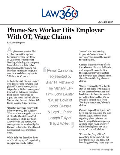 Phone Sex Worker Hits Employer With OT Wage Claims