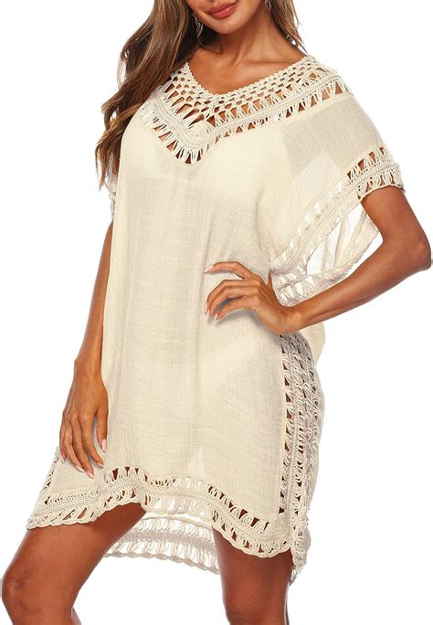 Strandkleid Damen Bikini Cover Up Strandponcho Strandtunika Mit Crochet Spitze Strand Badeanzug