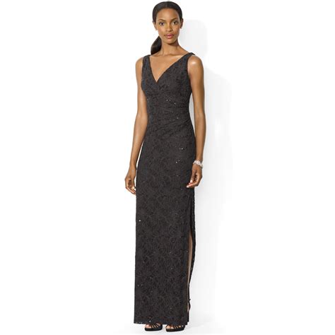 Lauren Ralph Lauren Sleeveless Sequined Lace Gown In Black Lyst