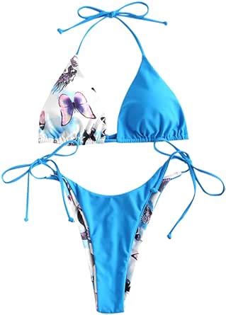 Amazon Zaful Women S Sexy Tie Shoulders Ribbed Bikini Set Padded Strap Triangle Swimsuit