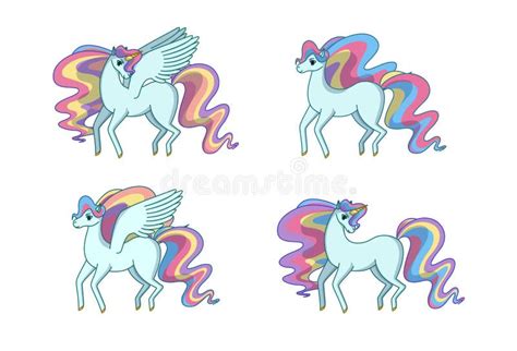 Set of Alicorn, Unicorn, Pegasus and Horse. Vector Illustration in ...