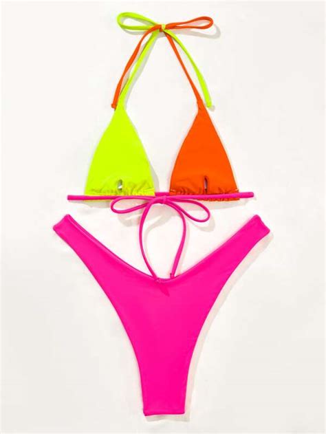 Color Block Triangle Bikini Swimsuit Shein Usa