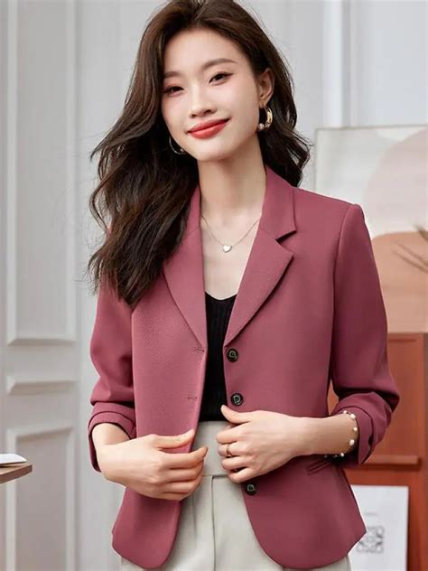 Spring Autumn Vintage Cropped Blazers Coat Women Solid Long Sleeve Elegant Notched Clothes