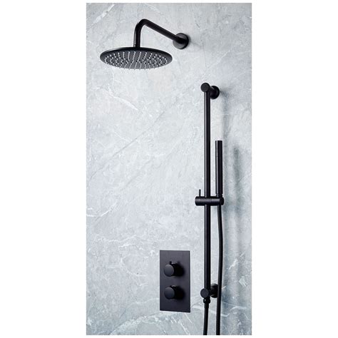 Scudo Core Round Black Concealed Shower Set With Fixed Head Slide Rail