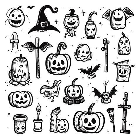 Hand Drawn Set Of Halloween Elements Doodle Style Illustration