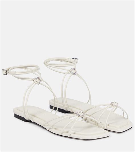 Jimmy Choo Indiya Embellished Leather Sandals White Editorialist