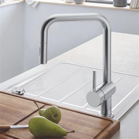 Grohe Minta Kitchen Mixer Tap Pull Out Spout Swivelling Supersteel