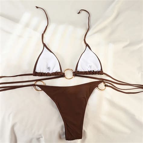Triangle Tie Up Brown Micro Bikini Free Shipping