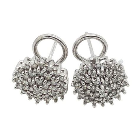 Diamond Cluster Earrings Set With 10ct Of Diamonds In 9ct White Gold For Sale At 1stdibs