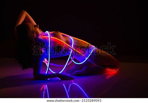 Naked Sexy Woman Neon Lights Lying Stock Photo Shutterstock
