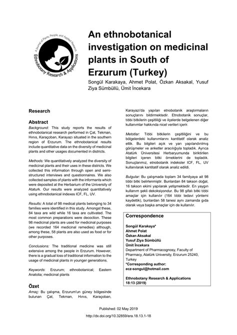 Pdf An Ethnobotanical Investigation On Medicinal Plants In South Of