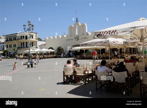 Eleftherias Square Old Town Kos On Kos Island Greece Cafe Bar Stock