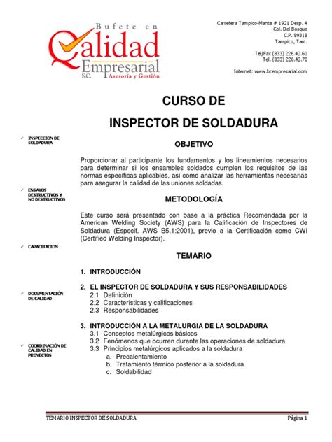 Curso De Inspector De Soldadura Pdf Metalurgia Soldadura