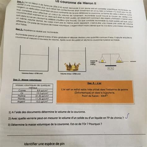 1 A l aide des documents détermine le volume de la couronne 3