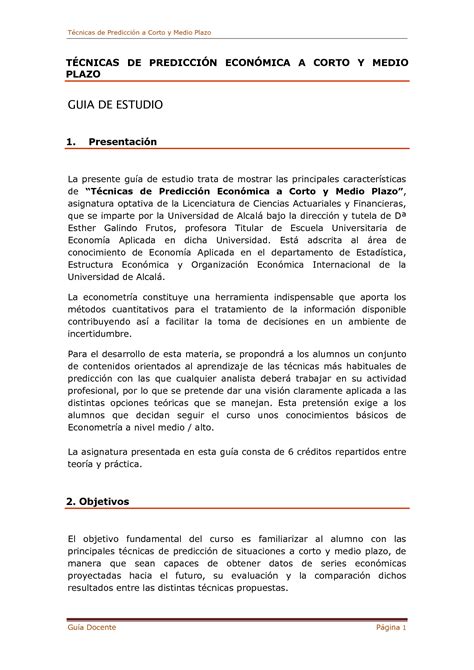 Solution Guia De Estudio T Cnicas De Predicci N Econ Mica A Corto Y