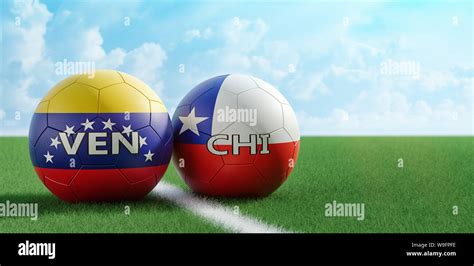 Chile vs. Venezuela Soccer Match - Soccer balls in Chile and Venezuelas national colors on a ...