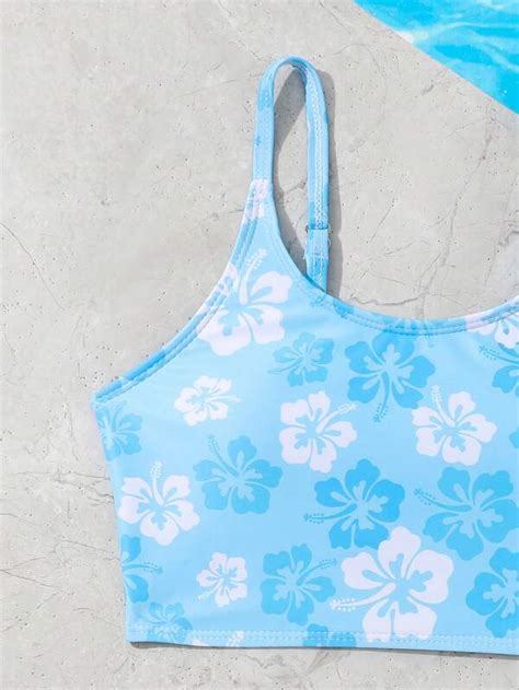 Tween Girl Floral Print Bikini Swimsuit Shein Usa