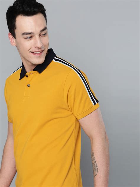 Buy Mast Harbour Men Mustard Yellow Solid Polo Collar Pure Cotton T