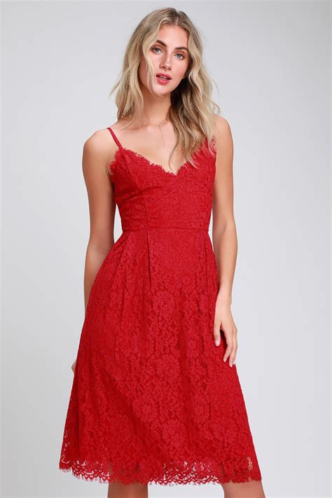 Cute Red Dress Red Lace Dress Lace Midi Dress Skater Dress Lulus