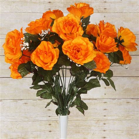 4 Bush 96 Pcs Orange Artificial Giant Silk Open Rose Flowers Walmart