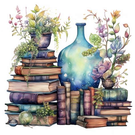 Premium Photo Watercolor Fantasy Books Clipart