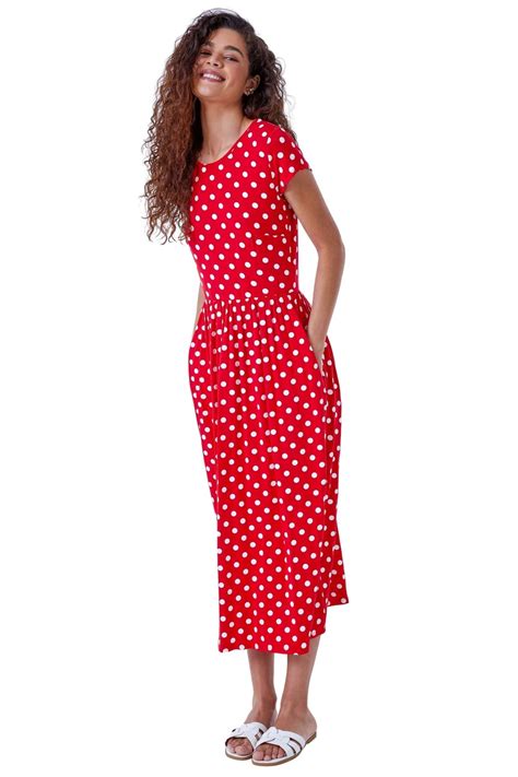 Roman Red Stretch Jersey Spot Midi Dress Matalan