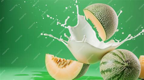 Premium Photo Japanese Melons And Milk Splashing Isolated