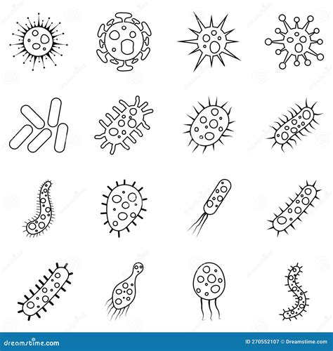 Set Of Bacteria And Virus Vector Illustration In Outline Style Disease