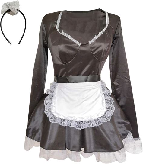 Buy PCS Erotic Lingerie Cosplay Outfits Satin Long Sleeve French Maid Sexy Lace Costume