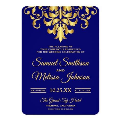 Elegant Royal Blue Gold Damask Wedding Invitation | Zazzle | Damask ...