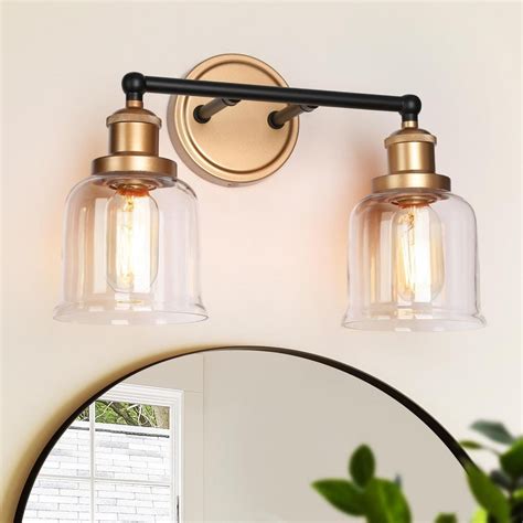 Uolfin Modern Dome Bathroom Vanity Light Light Black And Brass Bell