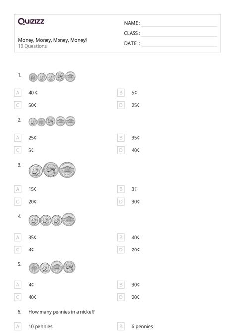 50 Operations With Money Worksheets For 2nd Grade On Quizizz