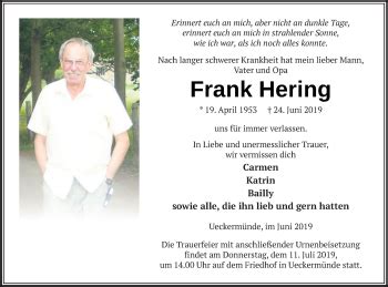 Traueranzeigen Von Frank Hering Trauer Nordkurier