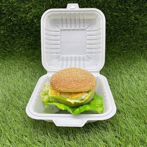 Disposable Cornstarch 6inch Burger Clamshell Food Box Cornstarch Food