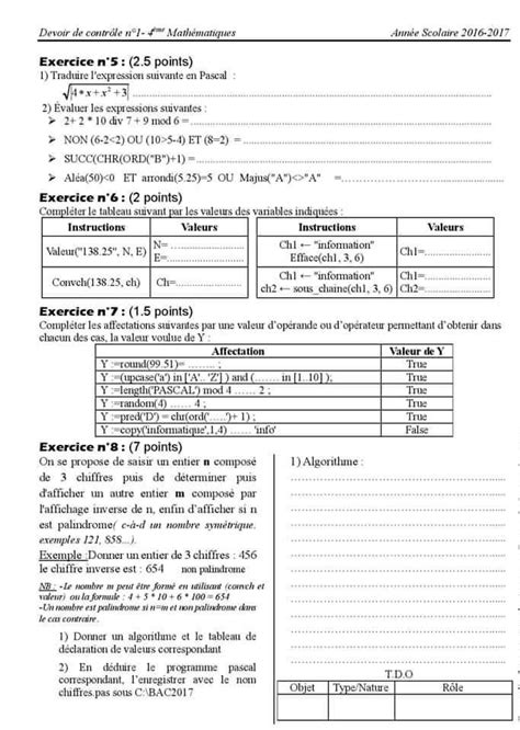 Bac Sc Exp Rimentales Informatique Devoir De Contr Le En Informatique