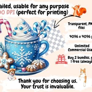 Winter Hot Cocoa Clipart PNG Cozy Hot Chocolate Graphics Festive Printables Instant