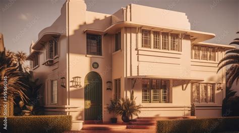 Art deco exterior house design in daytime golden hour generative ai ...