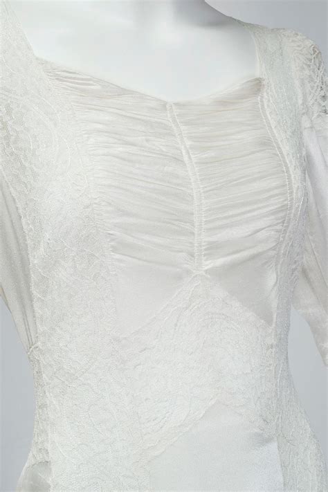 Nearly Naked White Satin Deco Wedding Gown W Transparent Lace Panels XS S For Sale At StDibs