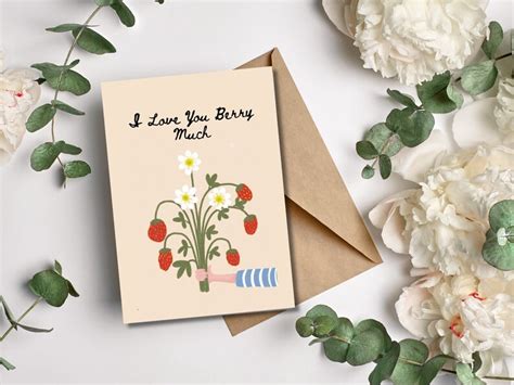 I Love You Berry Much Greeting Card Print At Home Card Printable Greeting Card I Miss You