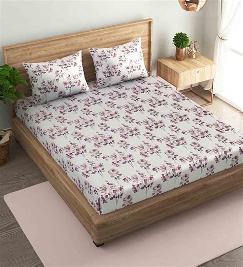 Buy Pink Floral 186 Tc Cotton King Sized Bed Sheets With 2 Pillow