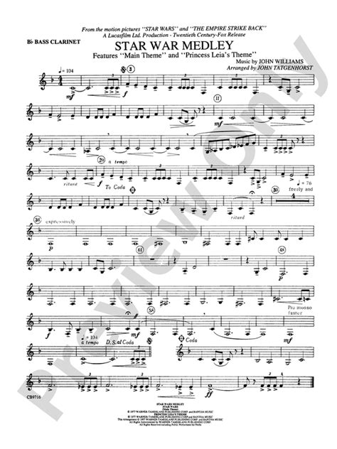 Star Wars® Medley B Flat Bass Clarinet B Flat Bass Clarinet Part Digital Sheet Music Download