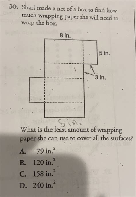 Solved 30 Shari Made A Net Of A Box To Find How Much Wrapping Paper
