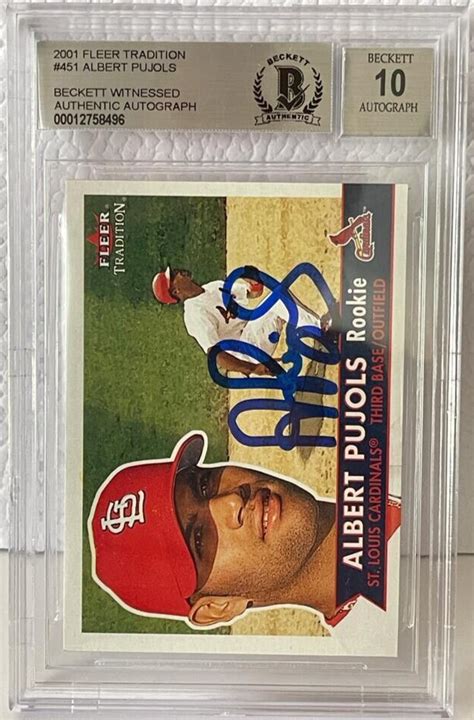 Albert Pujols Signed 2001 Fleer Tradition 451 Rookie RC BAS Grade 10