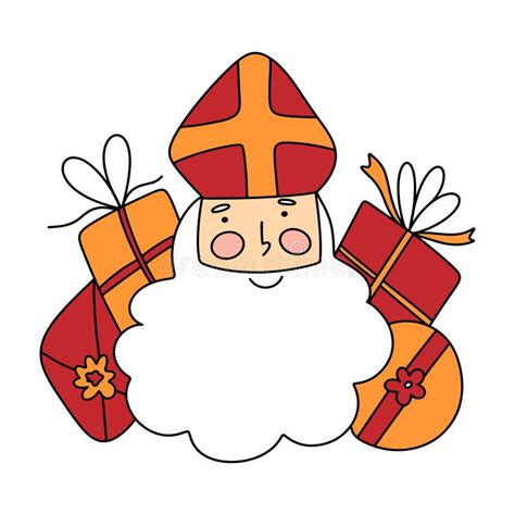 Saint Nicholas Or Sinterklaas Cute Doodle Portrait Vector Illustration