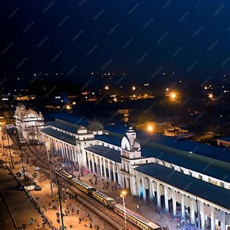 Premium AI Image | aerial view of howrah railway station at night in ...