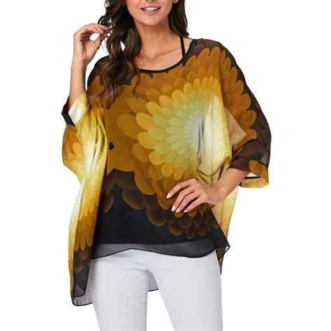 Women Retro Sunflower Print Blouse Long Sleeve O Neck Chiffon Shirts