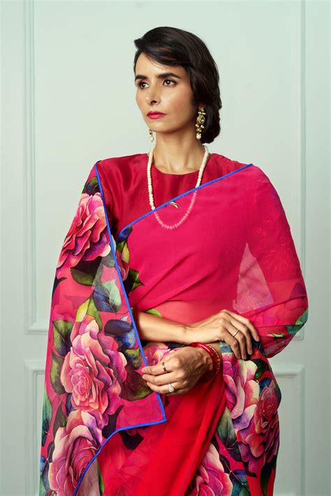 Aditi Printed French Chiffon Saree – Atelier Shikaarbagh