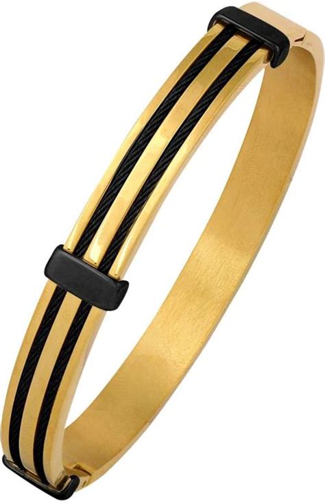 Buy ZIVOM 18K Gold Black Stainless Steel Gold Black Kada Bangle ...