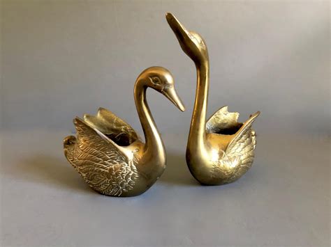 A Pair Of Brass Swan Planters Etsy Brass Pairs Swan