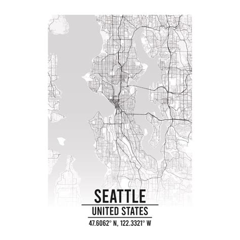 seattle united states  map print retro progression
